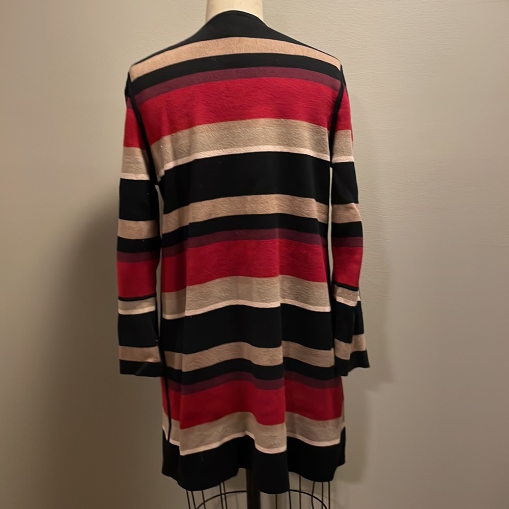 Chico’s Reversible striped cardigan (black, tan, red, purple) - Picture 4 of 6